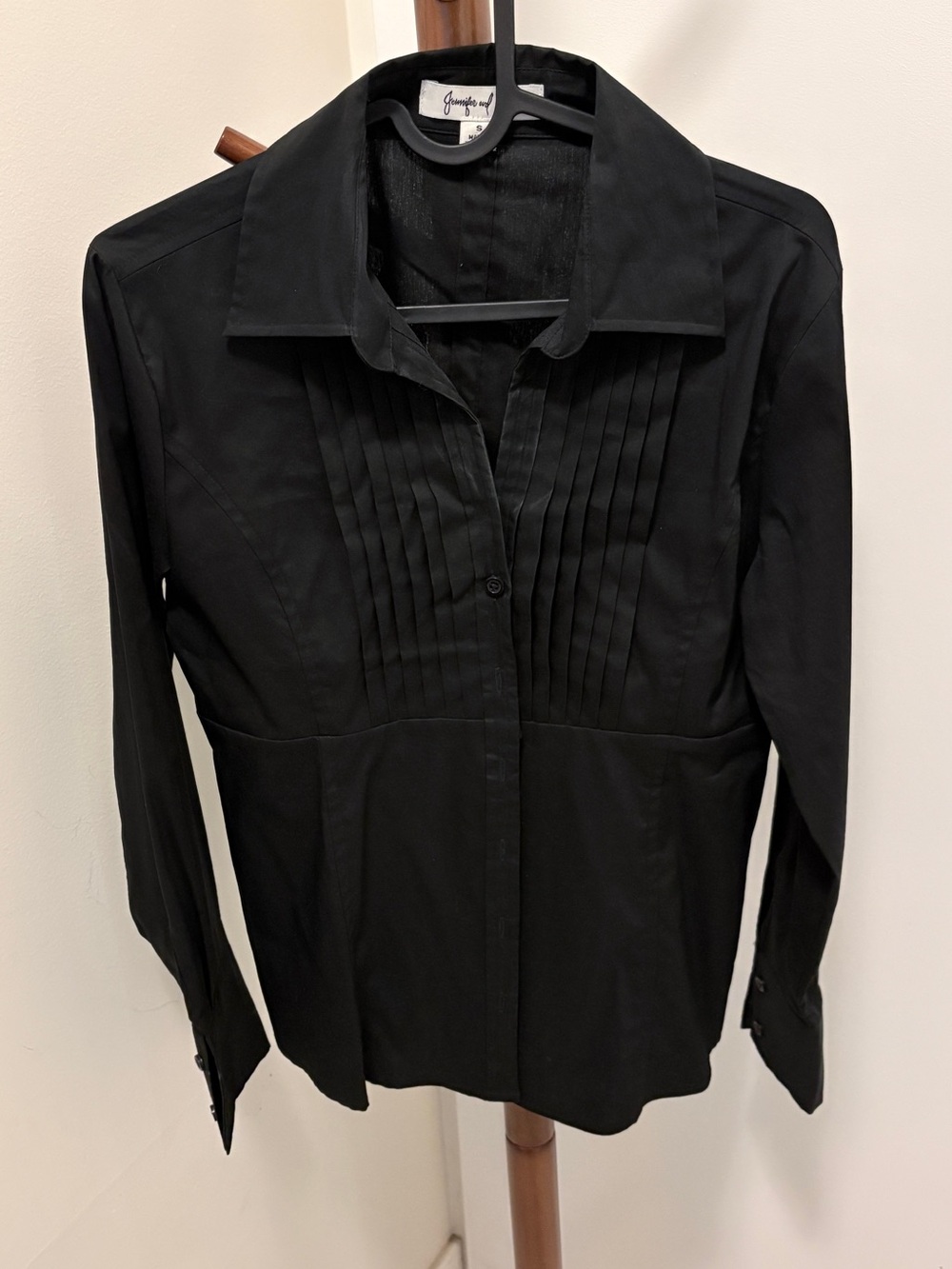 Grace Elements Black Women's Pleated Front Button-Down Shirt